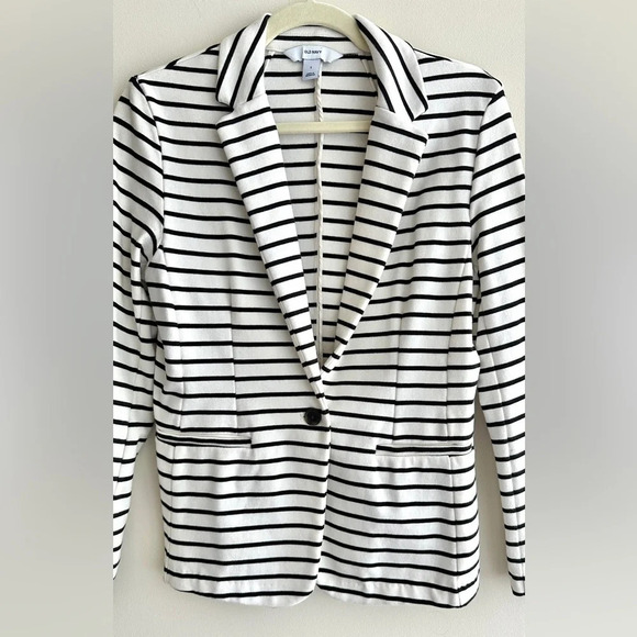 Old Navy Black and White Striped Casual Blazer, Stretchy Suit Jacket, Small - Picture 4 of 16